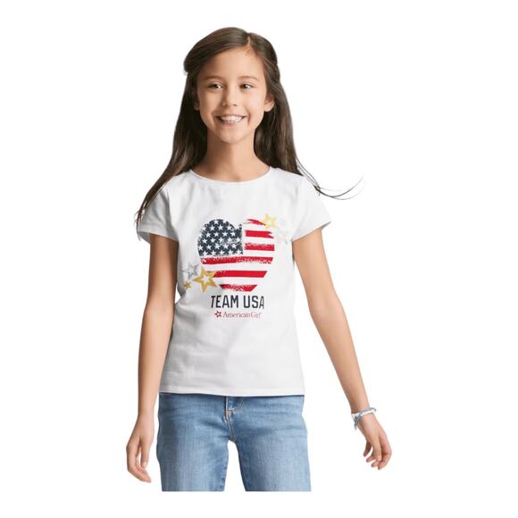NEW American Girl Team USA T-SHIRT For GIRLS LG 14/16 TEE Patriotic Heart Flag - Picture 5 of 9